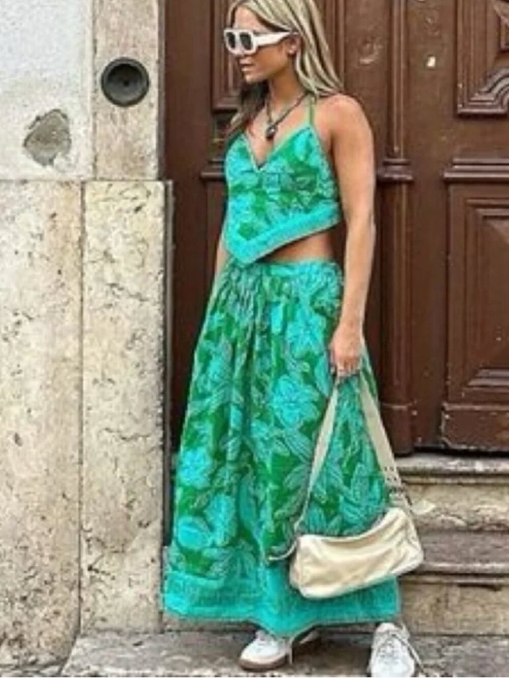 FREE PEOPLE 2-pc Set Tropical Copa Cabana Smock HalterTop Skirt ($228) NWOT XS